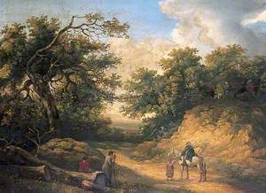 A Road through a Woodland (A Man on a White Horse Giving Alms to a Child)