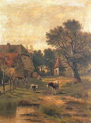 Farmyard with Cattle, a Calf and a Child