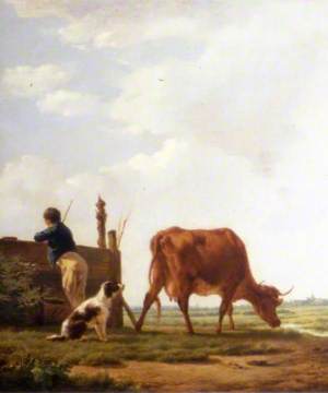 A Peasant Boy with a Cow and a Dog