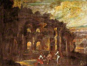 Card Players in front of a Ruin