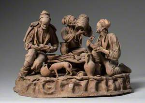 Three Sicilian Peasant Men Eating, with a Dog