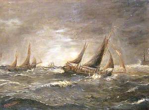 Seascape, Fishing Smacks off a Harbour