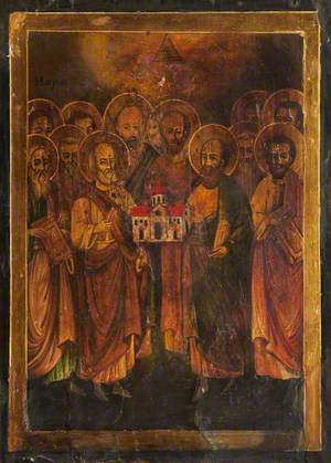 Icon with Saints Peter and Paul as Pillars of the Church with Saints