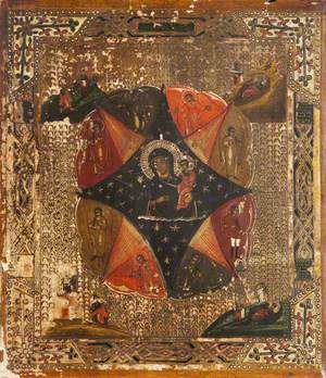 Icon with the Theotokos (Mother of God) of the Unburnt Bush
