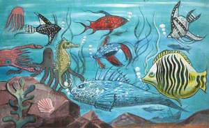 Underwater Scene with Octopus, Fish and Sea Horses