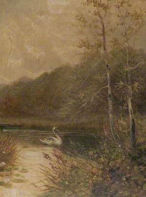 Landscape with a Swan on a Lake