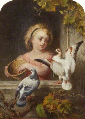 Little Girl and Two Pigeons
