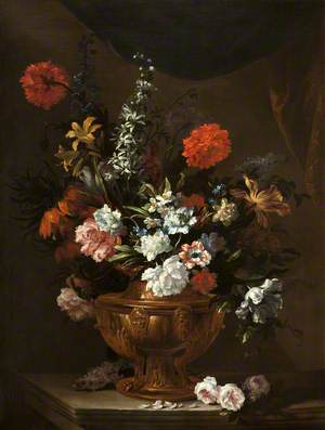 Flowers in a Sculptured Vase