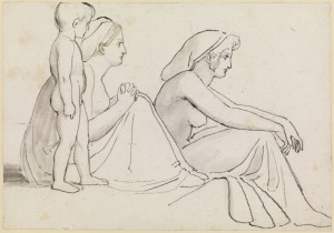Two Seated Women and a Standing Boy