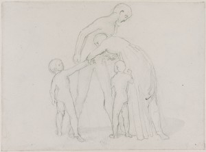 A Male Figure Stands to the Right, His Body Inclined Slightly Left