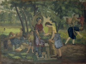 A Group of Figures in an Orchard, Picking and Weighing