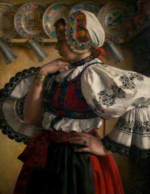Girl in National Costume, in an Interior