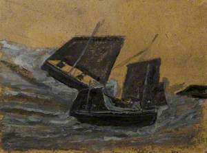 Two Black Boats Sailing up Dark Grey Waves