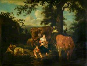 Mother and Child with Cattle in a Landscape