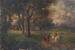 Country Scene with a Farmer Leading Shire Horses