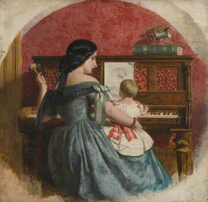Domestic Interior with a Mother and Child Seated at a Piano 