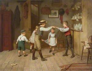 A Group of Children Playing the Game 'Oranges and Lemons' in a Domestic Interior