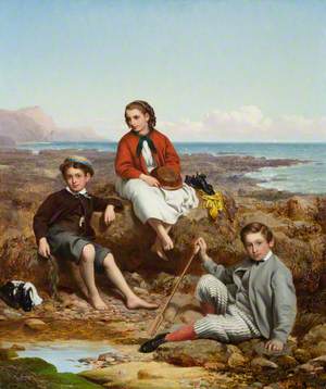 Florence, Arthur and Charles Moore on a Sea-Shore