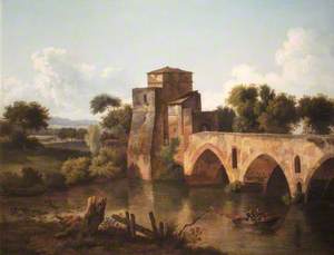 The Ponte Molle, Rome, with Fishermen in the Foreground