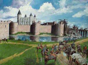 Reconstructed View of the Tower of London, Henry III Gate Collapse, 1300