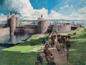 Reconstructed View of the Tower of London, Byward Entrance, 1300
