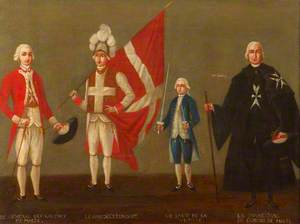 Dignitaries of the Order of St John, with Page: General of the Galleys, Standard Bearer, Page of the Victory, Marshal