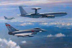 RAF Typhoons with AWACS (Airbourne Early Warning and Control Systems)