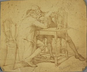 Two Seated Men Examining a Document