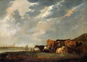 Cattle near the Maas, with Dordrecht in the Distance