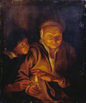 A Boy Lighting a Candle from One Held by an Old Woman