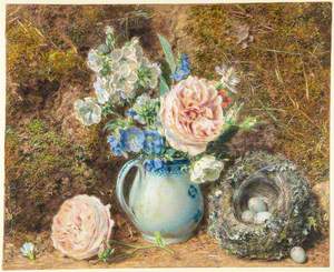 Jug with Rose and Other Flowers, and a Chaffinch