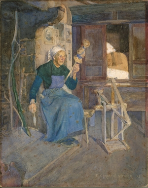 Interior with Woman Holding Distaff