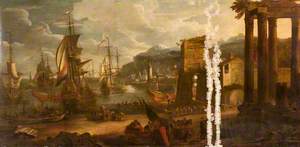 Harbour under Attack by Battleships