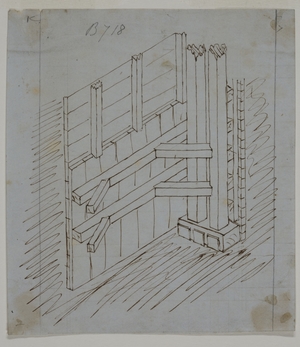 Pen and Ink Study of the Timbering for the Removal of the Old Shield