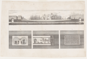 A Lithograph Section of the Whole Tunnel with Three Vignettes