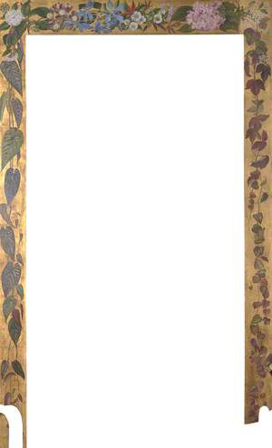 Decorative Door Surround Featuring a Floral Composition and Trailing Leaves on a Gold Background*