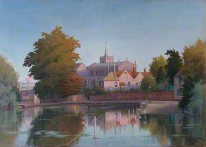 Carshalton Church, Surrey, across the Ponds