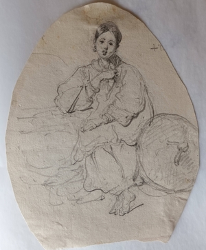 Portrait Study of Seated Woman with Baskets