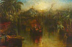 A Harbour Capriccio with Boats and Buildings Beyond