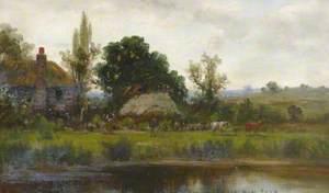 River Scene with Thatched Cottage