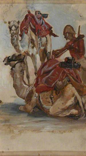 Study of a British Soldier with Two Camels, Camel Corps, Egypt, 1st Sudan War