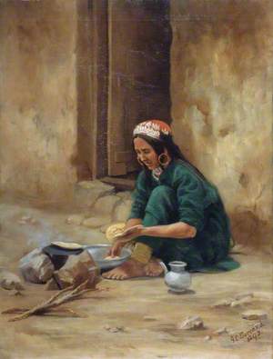 A Hill Woman from Ladakh, Cooking Her Food