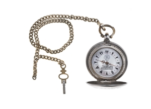 Silver Pocket Watch with Chain and Key
