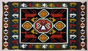 Carriage Cushion Cover (Four Reindeer, Four Birds and a Woman)