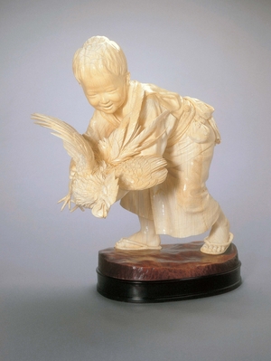 Figure of Boy with Cockerel (Okimono)