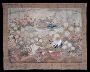 Textile Hanging with Chrysanthemums and Cranes