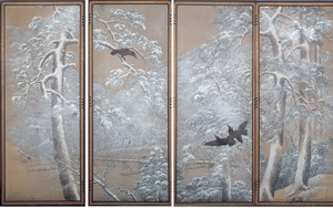 Four-Fold Screen with Snow Scene