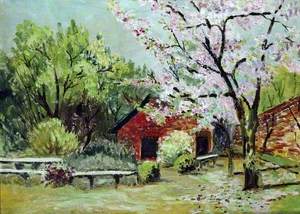 Garden with a Tree in Blossom