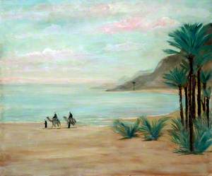 Landscape with Mountains and Camel Riders on a Shore