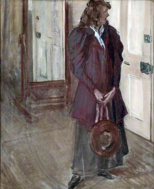 School Girl Standing by a Door
